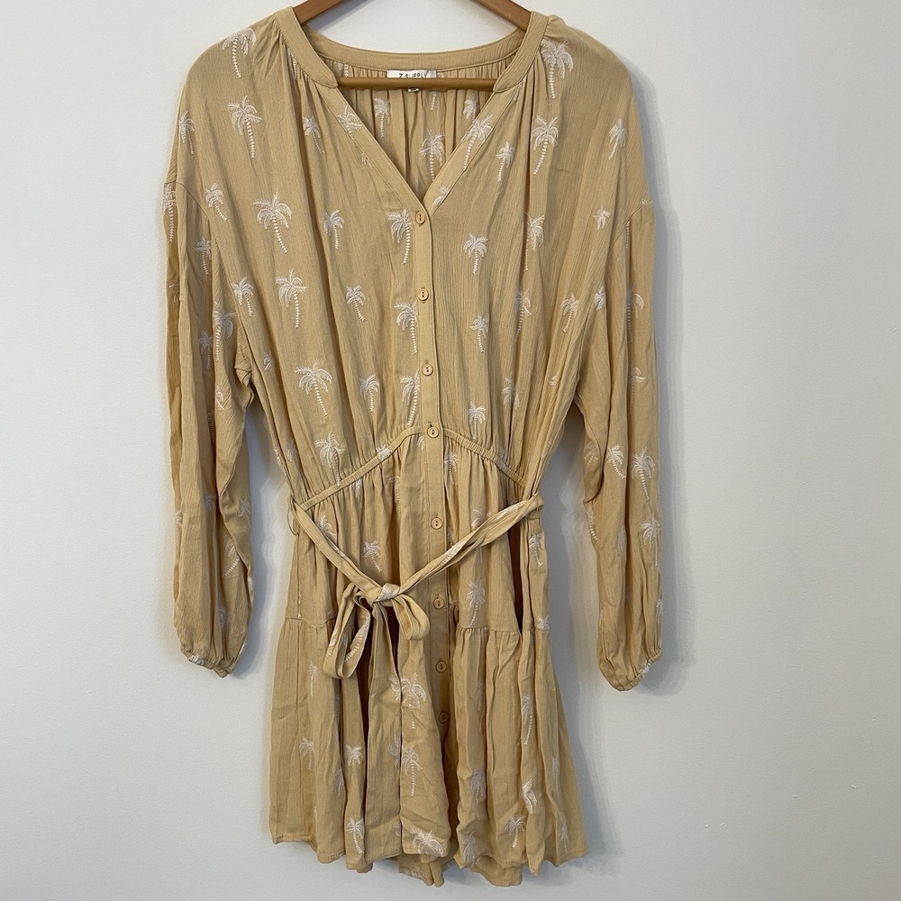 Z Supply Easy to Love Palm Mini Dress‎ Yellow Size Medium Boho Tropical Beachy